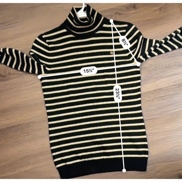 Lauren Ralph Lauren Petite XS Black Gold Metallic Striped Turtleneck Sweater LRL - Picture 5 of 5